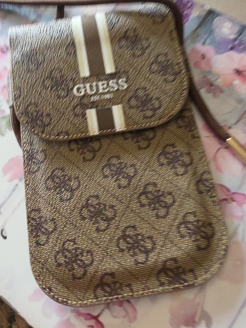 Metallic Gold Crossbody Phone Bag with Accent Strap